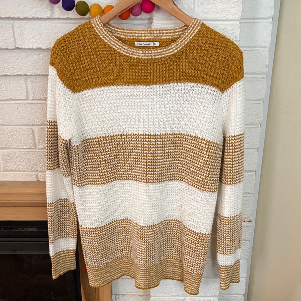 Pink Clover Mustard and Cream Knit Sweater